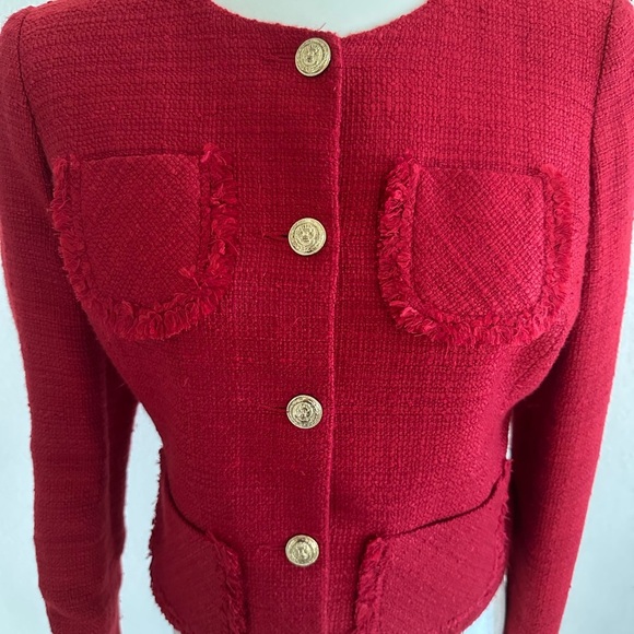 Bold Red Jones New York Tweed Women's Jacket Size 4 - Picture 2 of 11
